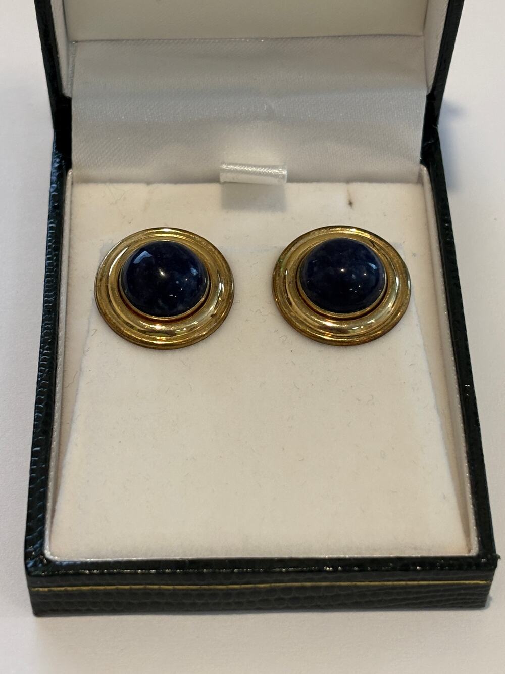 Vintage 14K GF Earrings Lapis Lazuli Solid 14K Gold Posts MCM Statement Carla